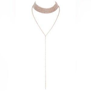 Crystal Choker Lariat Statement Necklace - Rose Gold, Silver or Black